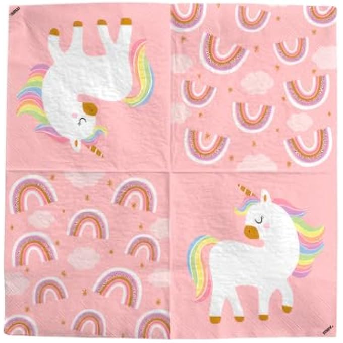 PINK UNICORN NAPKINS FOR KIDS BIRTHDAY UNICORN NAPKINS 20 PIECES 33X33CM MADE IN EUROPE - Image 1